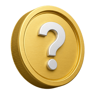 3D-goudkleurige munt met een vraagteken, gebruikt als decoratief element op de FAQ-pagina